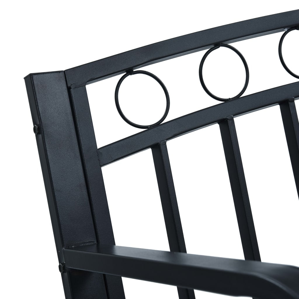 Kepooman 49" Outdoor Patio Modern Metal Bench with Geometric Pattern Curved Backrest, Black Kepooman 49" Outdoor Patio Modern Metal Bench with Geometric Pattern Curved Backrest, Black