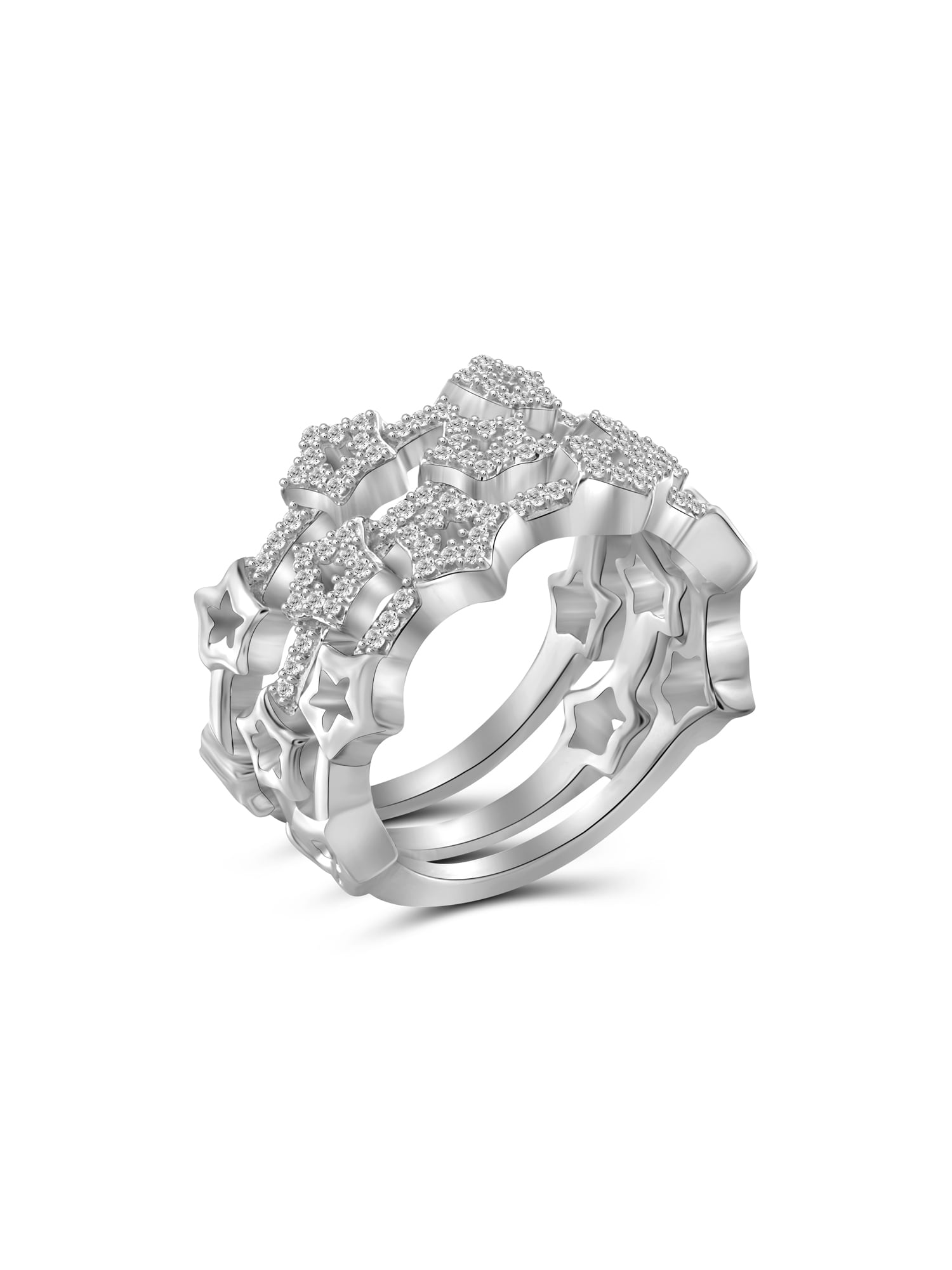 JewelersClub Stackable Diamond Rings for Women – 1/3 Carat White Diamond Ring Jewelry– 0.925 Sterling Silver Stackable Bands for Women –– Stackable Ring Set by JewelersClub