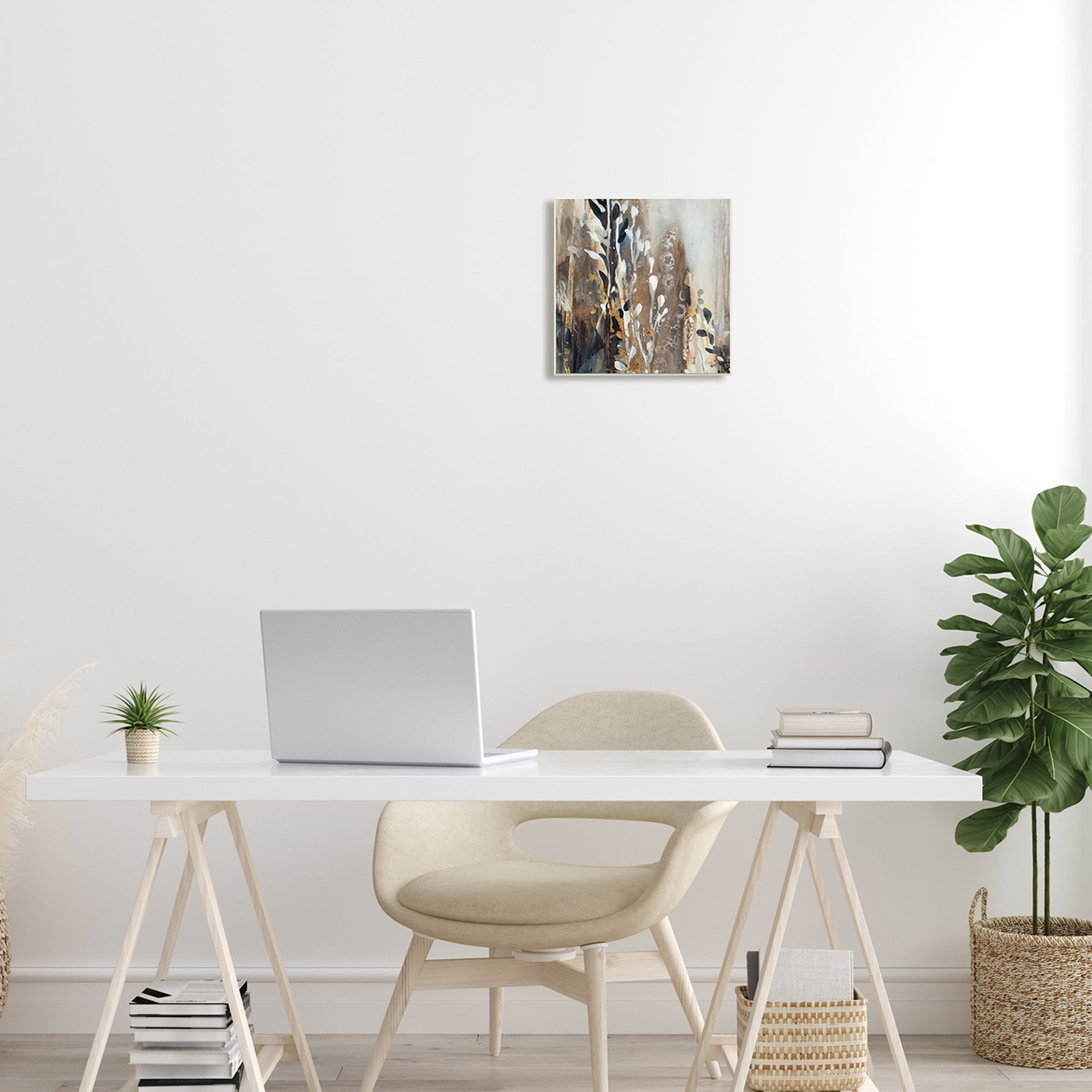 Stupell Industries Modern Abstract Painting Brown Grey White Cascading Plants, 12 x 12, Design by K. Nari