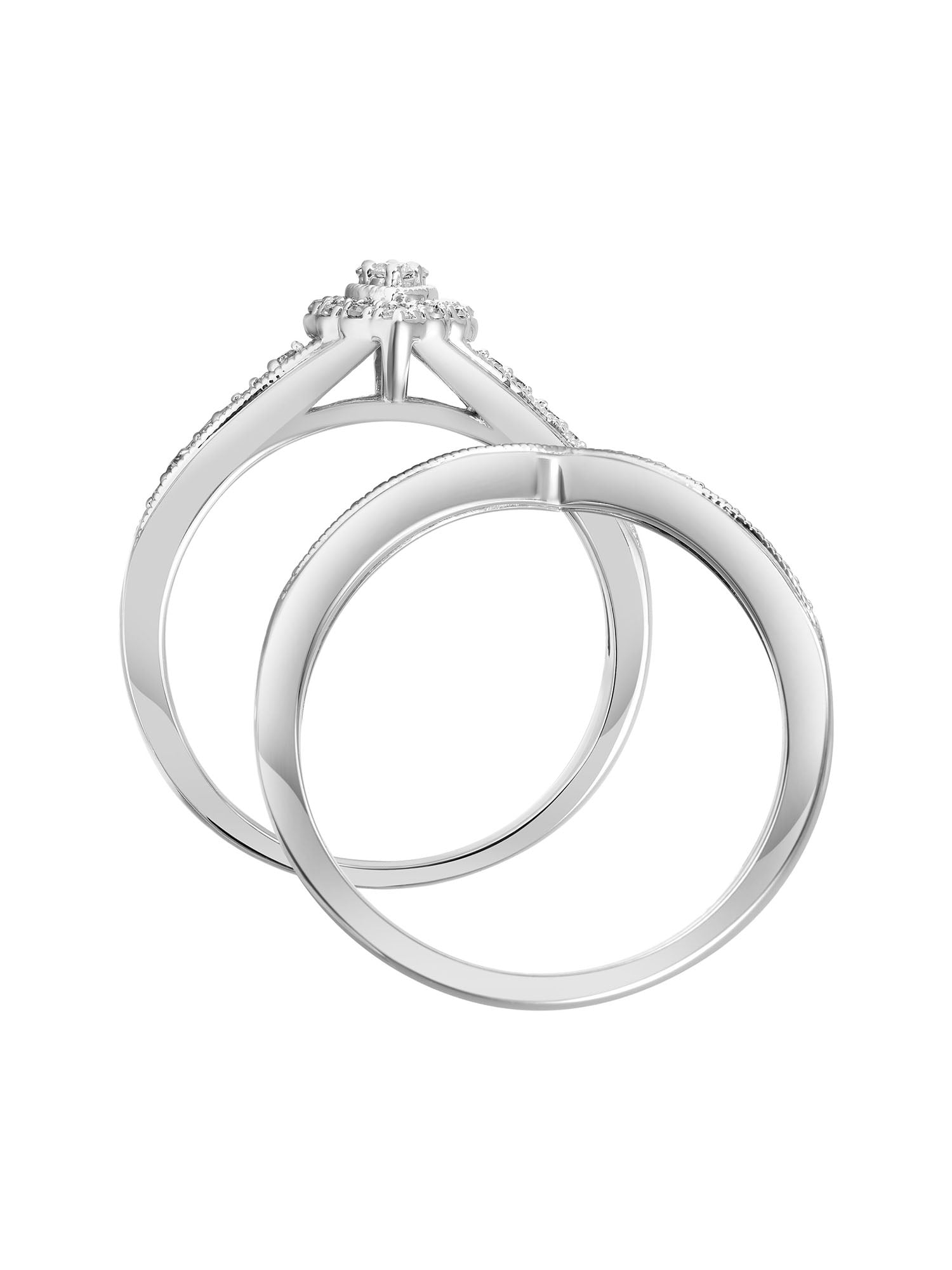 Keepsake 1/5 Carat T.W. Diamond Halo Marquise-Shape 2-Piece Bridal Set in Sterling Silver
