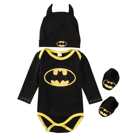 

3 Pcs Newborn Infant Baby boy Clothes Super Hero Romper + Cartoon Animal Shape Hat + Shoes Halloween Outfit Set