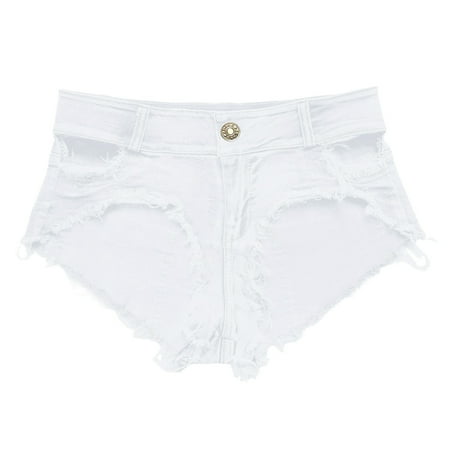 Gubotare Womens Jean Shorts  Women Sexy Cut off Low Waist Stretch Mini Denim Shorts with Hole Thong Jeans Hot Pants White S