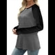 thumbnail image 3 of Camisas de Larga para Mujer, Blusas Raglán con Bloques de Color, Camisetas Básicas Informales de Cuello Redondo, Ropa de Otoño. Negro y Gris XXL, 3 of 8