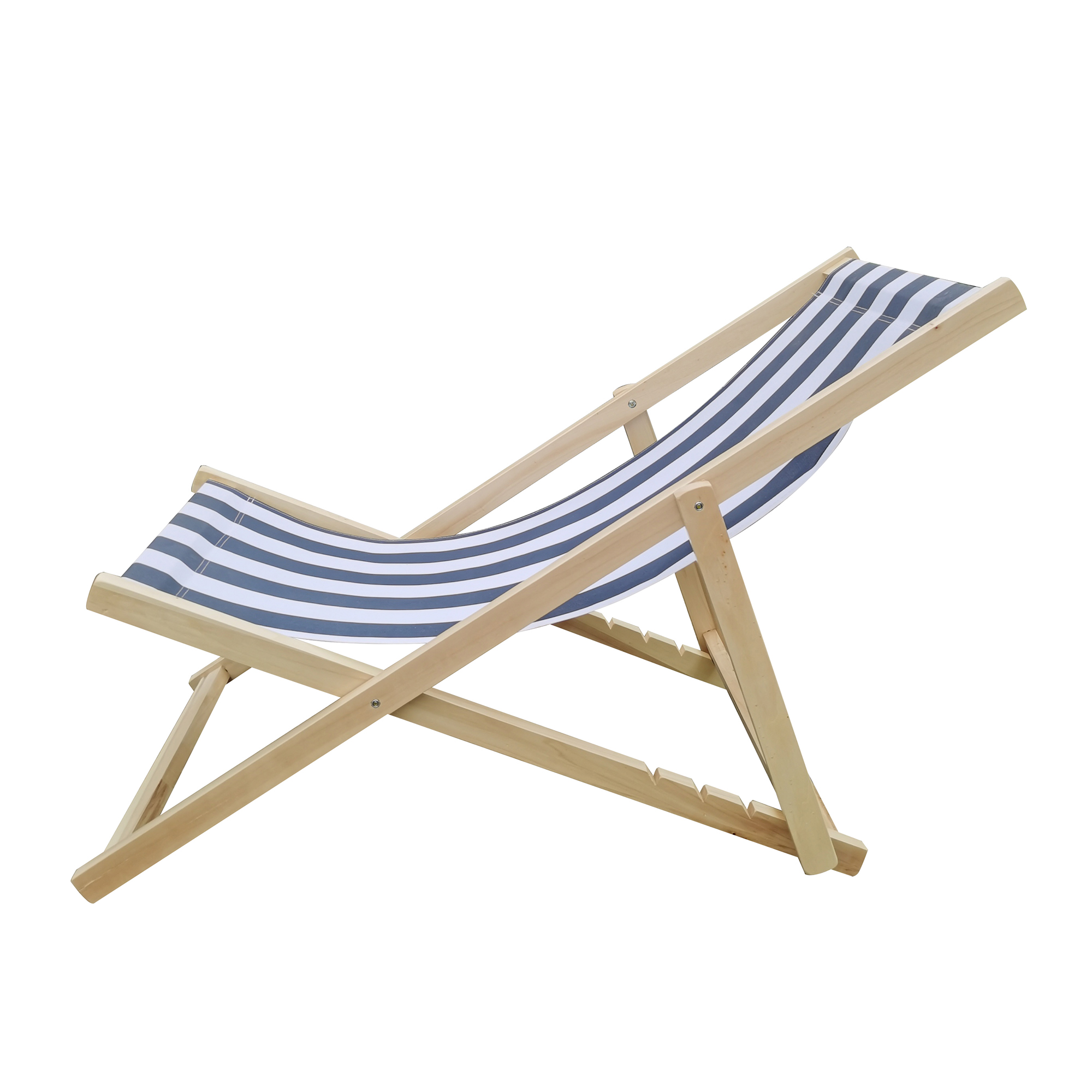 Outdoor Foldable Patio Lounge Chair, Beach Sling Chair, Outdoor Reclining Beach Chair Wooden Folding Adjustable Frame Solid Eucalyptus Wood with Blue Stripe Polyester Canvas Portable - image 3 of 7