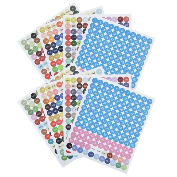 DINHEAROM Number Stickers Small Round Labels Cross-stitch Number Stickers Assorted Color 8 Sheets