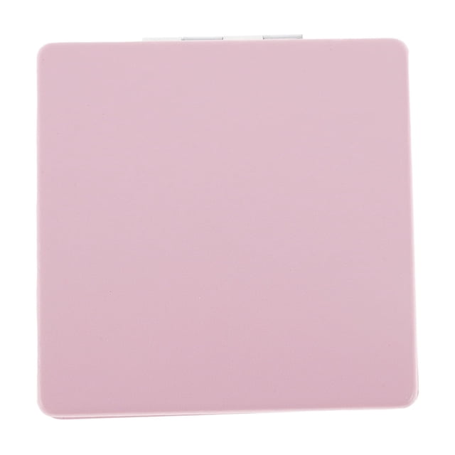 Unique Bargains 1 Pc Espejo de Maquillaje Cuadrado de Color Sólido para Mujeres para Viajes Vacaciones Rosa Metal PU Vidrio