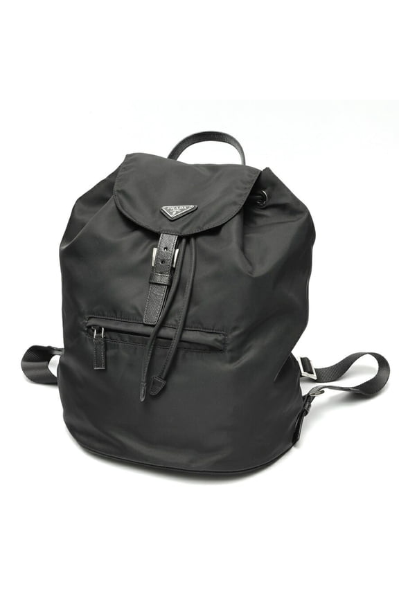 Pre-Owned Prada Backpack 1BZ032 in Nylon and Saffiano Leather, Black