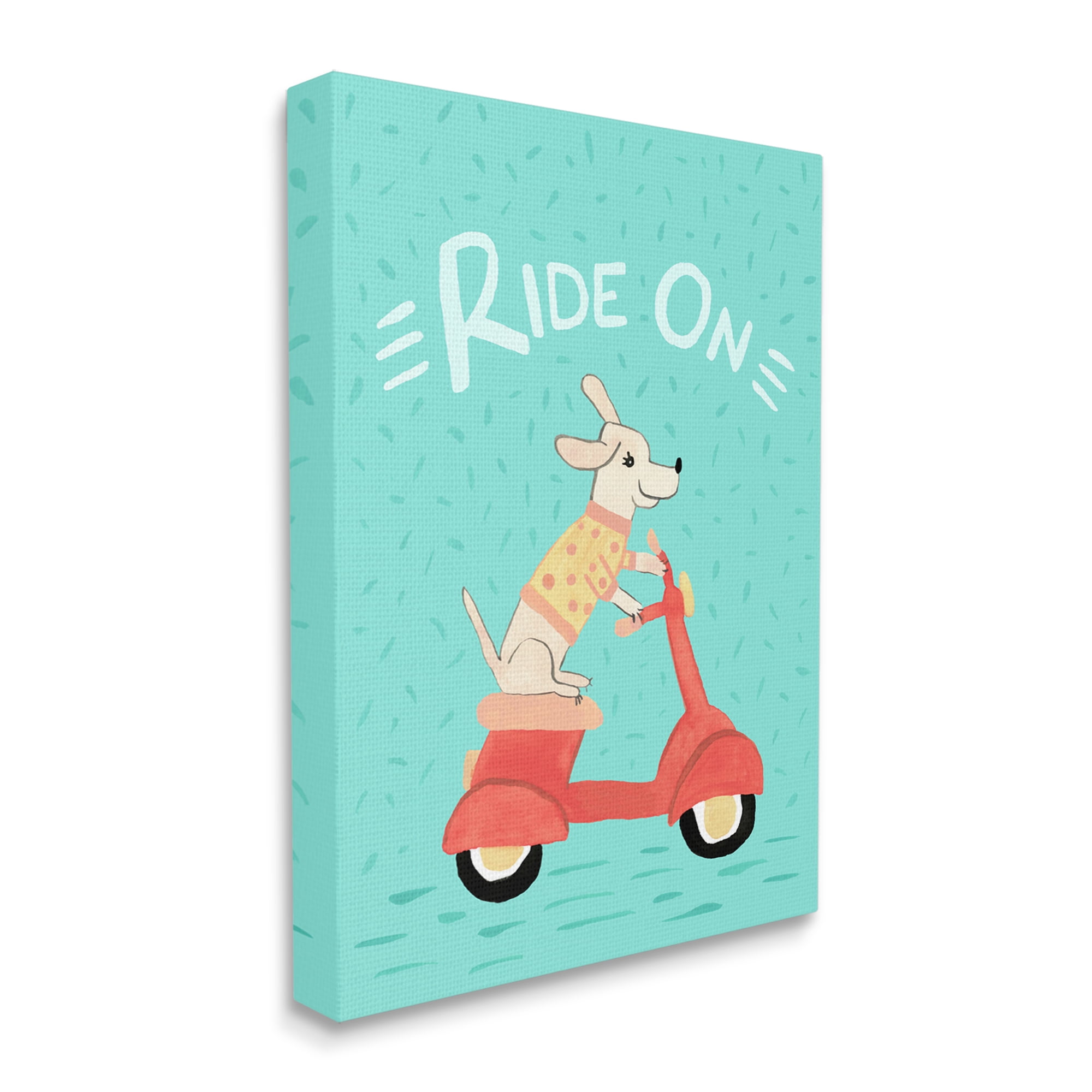 Stupell Industries Ride On Dog Motorbike Scooter Turquoise Background , 24 x 30, Design by Heather Strianese