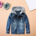 thumbnail image 2 of Mercatoo Kids Boys Girls Ripped Hooded Denim Jacket Button Down 𝗬2K 𝗩intage Trendy Jean Coat Fall Winter Warm Outwear, 2 of 9