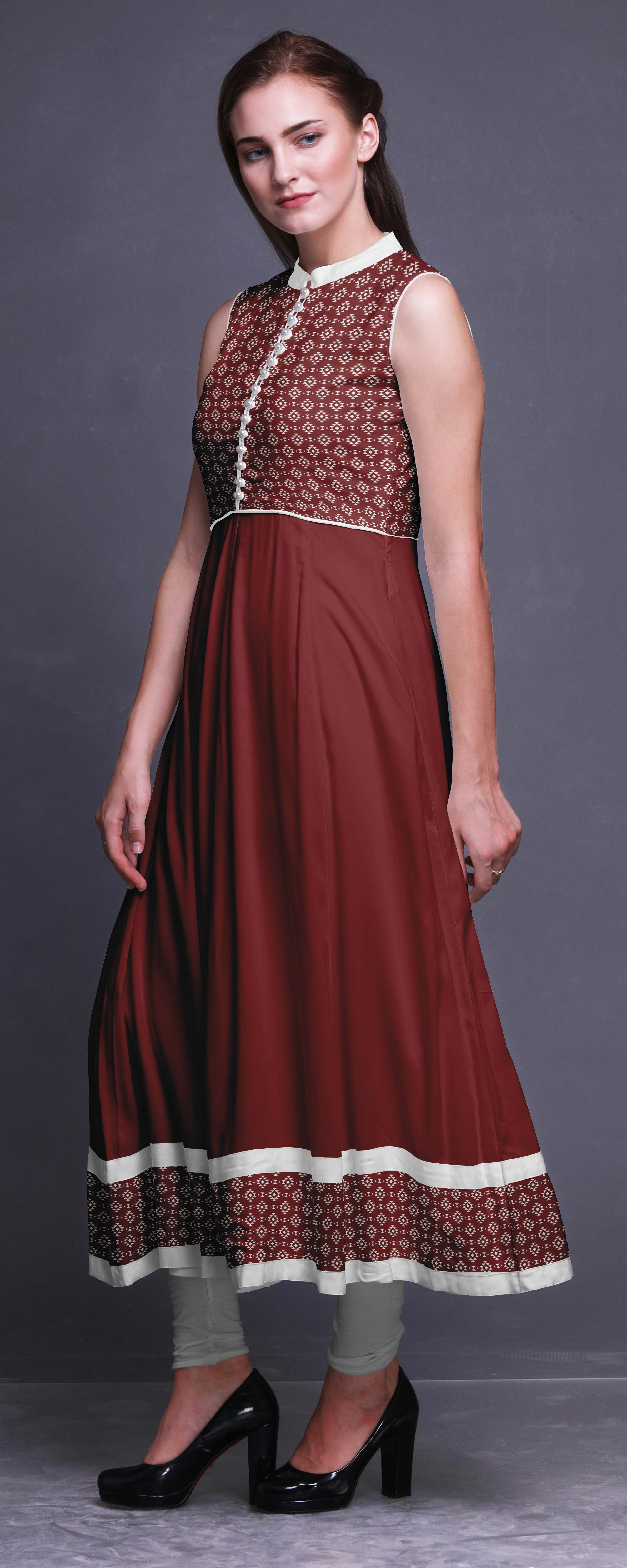 Bimba Maroon Ikat Printed Women Designer Mandarin Collar Anarkali Dress  Indian Ethnic Kurta X-Small - Walmart.com