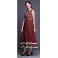 thumbnail image 3 of Bimba Maroon Ikat Printed Women Designer Mandarin Collar Anarkali Dress Indian Ethnic Kurta X-Small, 3 of 6