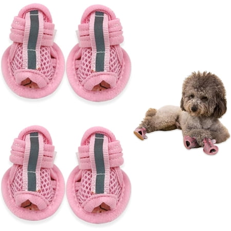 2Pairs Summer Dog Sandals Breathable Mesh Dog Shoes Puppy Shoes for Hot Pavement Soft Sole Paw Protectors for Small Dogs Pink Size 3
