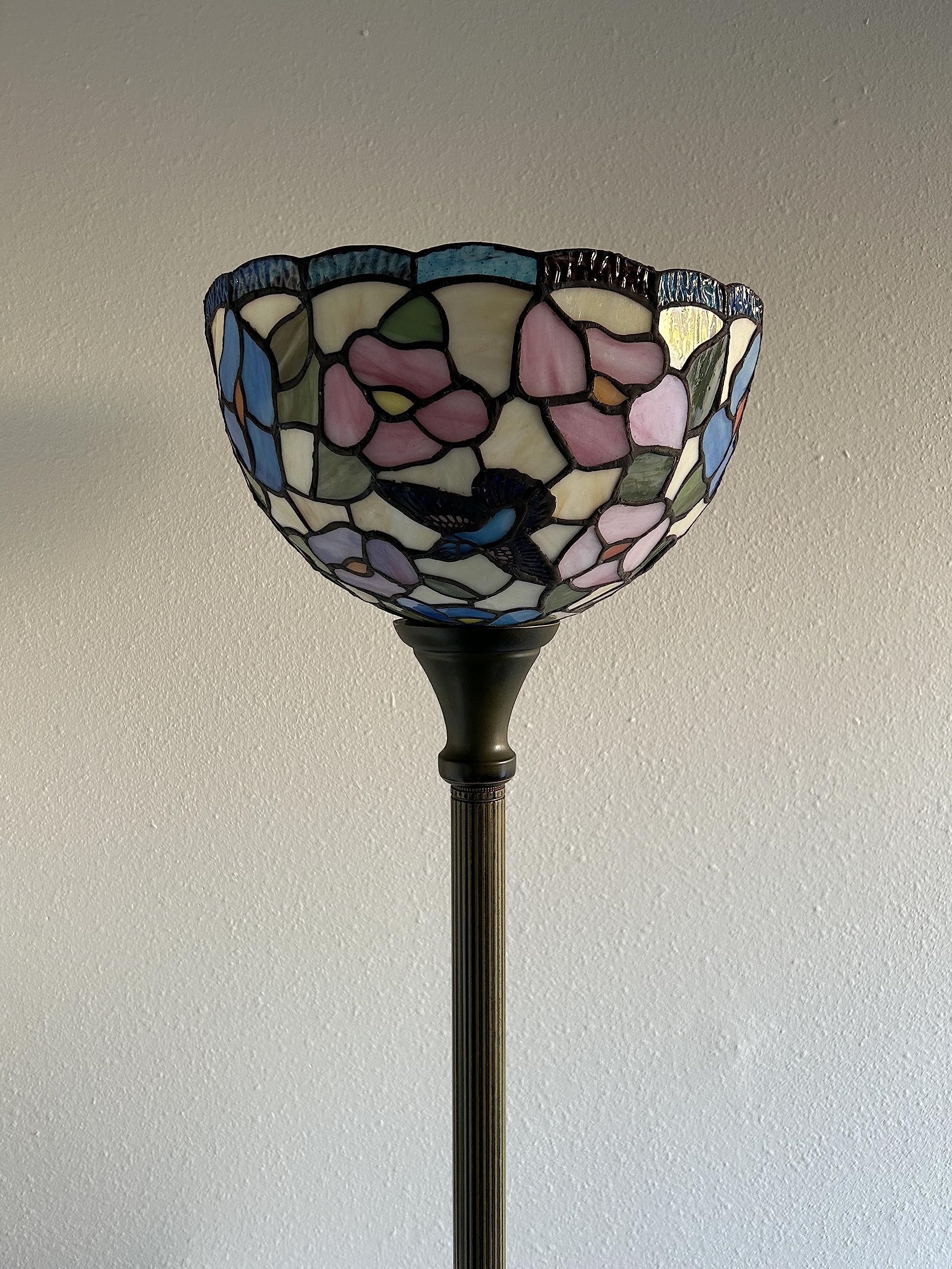 Tiffany Torch Floor Lamp Pick Blue Stained Glass Hummingbird Flowers for Living Room Dining Room Bedroom 12"W*12"D*66"H
