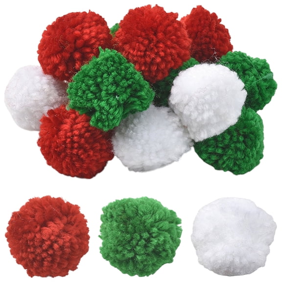 24Pcs 3 Colors Christmas Pom Pom Balls Wool Pom Pom Balls Red White Green 1.5 Inch Soft Fluffy Plush Pompom Decorations for DIY Holiday Costume Supplies Party Decor Arts Crafts Projects DIY