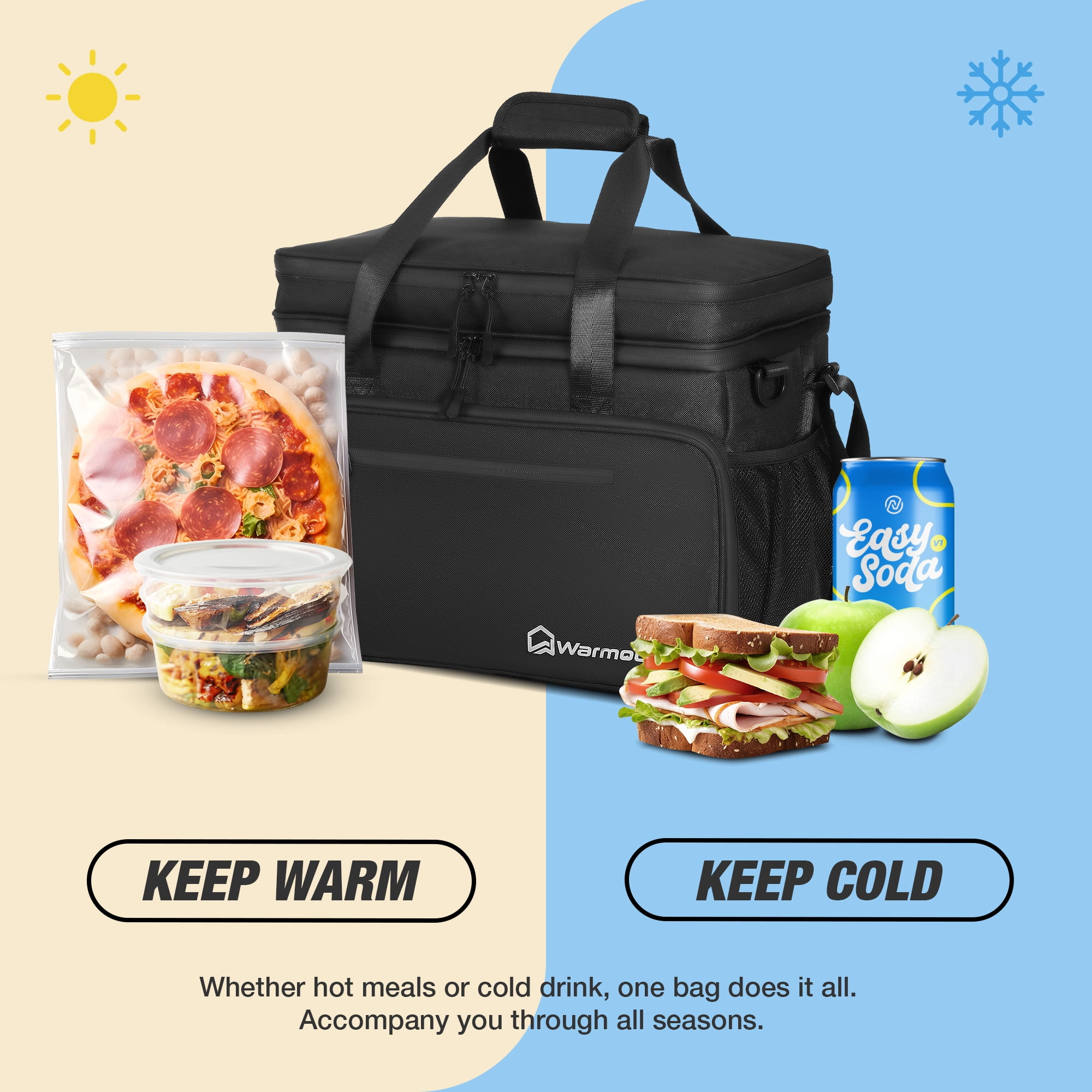 WARMOUNTS Insulated Bag 48 Cans & Soft Cooler Bag 2 in 1, w/ Insulating Cover, Upgraded Leakproof Camping Cooler Bag 2 Compartment for Camping Hiking Picnic Beach