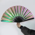 thumbnail image 2 of opvise Folding Fan 13 Ribs Burr Free Brilliant Color Transparent 13 Inch Large Shining Rave Hand Fan, 2 of 4
