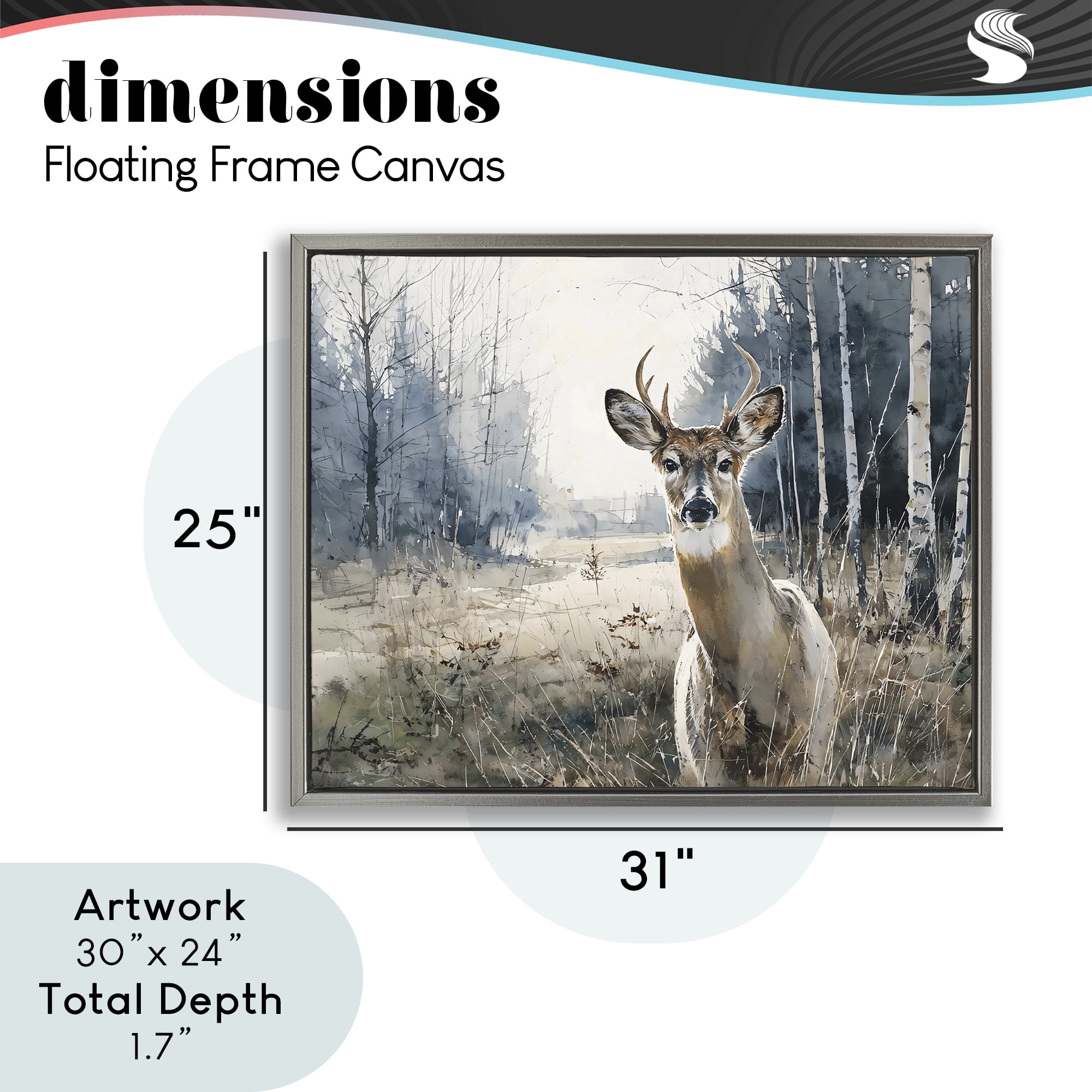 Stupell Industries Deer in Winter Wilderness Gray Framed Floater Canvas Wall Art, design by Franklyn Gregory