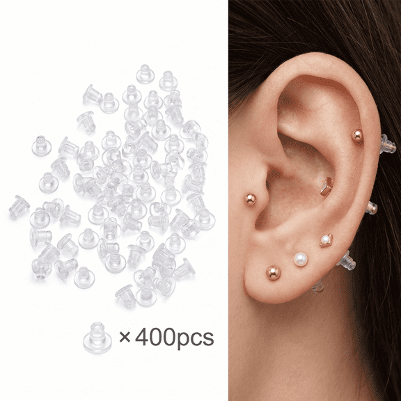 ROSEXIXI 400pcs Silicone Earring Backs Earring Backings Soft Clear Ear Safety Back Pads Backstops Clutch Stopper Replacement for Fish Hook Earring Studs Hoops, Diameter 5mm