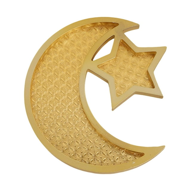 Bandeja de madera para galletas, diseño de luna y estrella, para exhibir joyas, bandeja para Ramadán y aperitivos. A