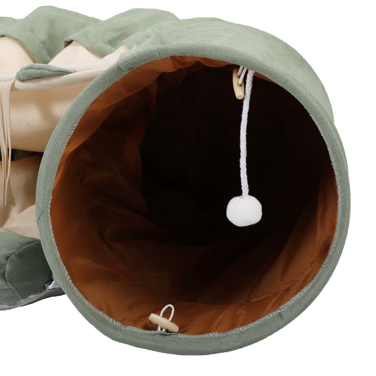Cat Telescopic Tunnel Cushioned Bed Pet Nest with Teasing Balls Zipper Connection Non-Slip Bottom Collapsible Cat Play Tunnel Bed Bright Green
