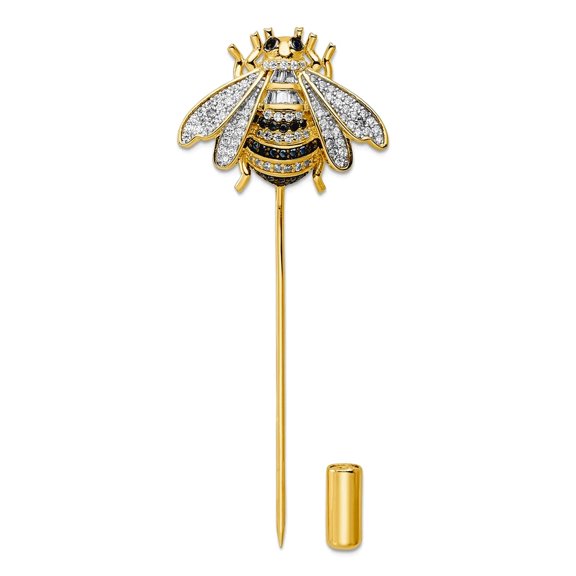 24.7mm 925 Sterling Silver Rhodium Plated Gold Tone Black and Clear Cubic Zirconia Bumblebee Pin Brooches and Pin for Wo