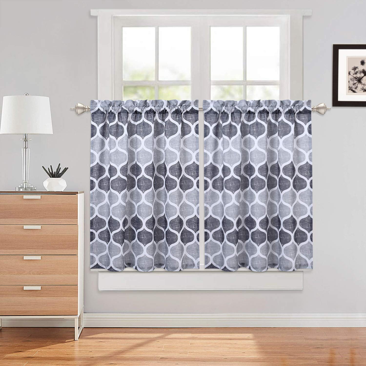 CAROMIO Grey Tier Curtains for Kitchen, Lattice Pattern Short Bathroom ...