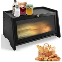 thovorrnl Black Bread Box for Kitchen Countertop, Farmhouse Bamboo Bread Storage Container, Large Capacity Wooden Organizer for Pantry Counter Corner