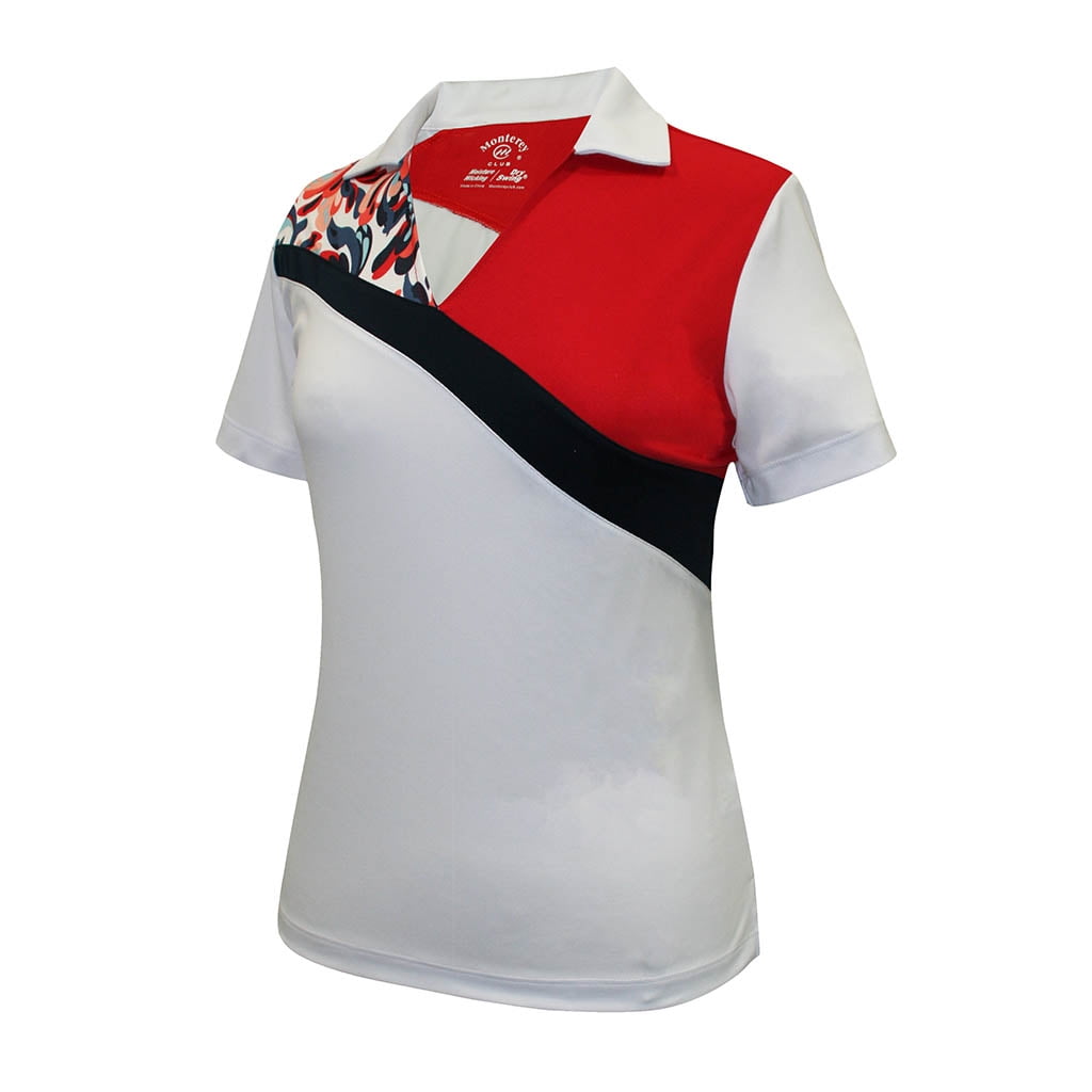 Red Doodle Rose Floral Women's Golf Shirts