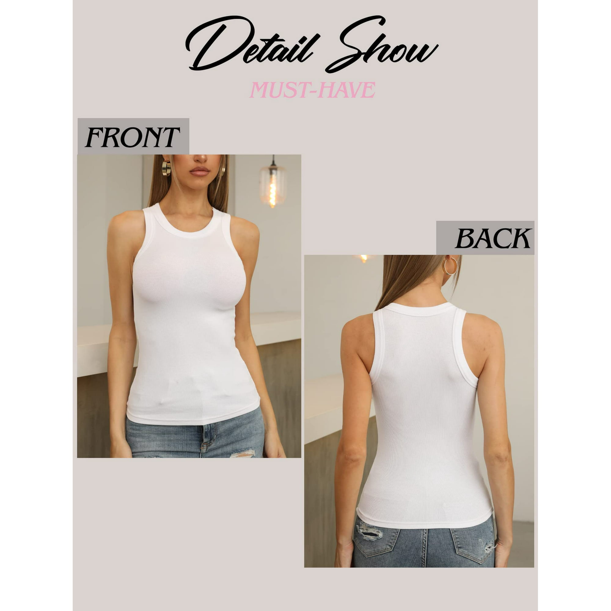 Vafful Womens Tank Tops High Neck Summer Tanks Cami Sleeveless Tops Basic  Shirt Ribbed Racerback Blouses White Small