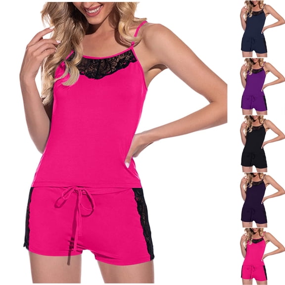 Bovxnpu Womens Pajama Set Crew Neck Sleeveless Top Shorts Pajamas Summer 2Pc Set