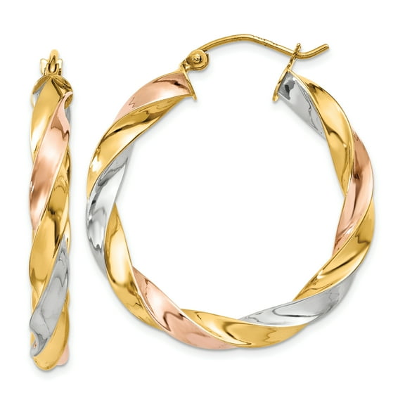 Primal Gold 14 Karat Tri-color Light Twisted Hoop Earrings