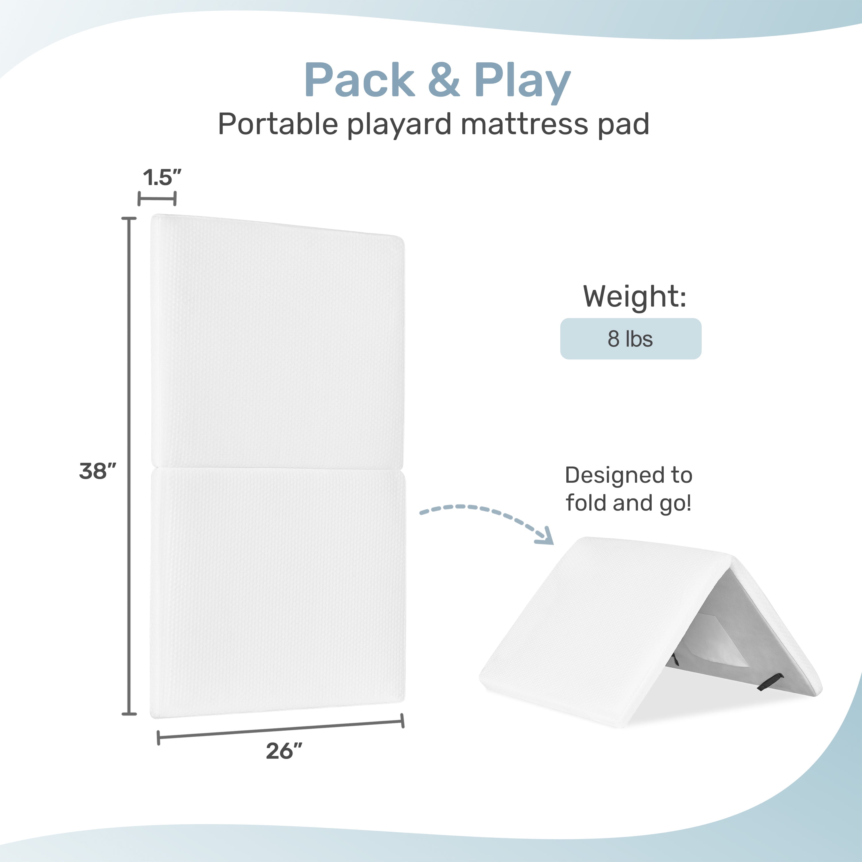 Dream On Me Mattress Pad, Ideal Fit for 38” x 26” Playard, JPMA & Greenguard Gold Certified, White