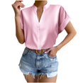 thumbnail image 2 of iHengLiXing Spring Plus Size Tops for Womens Dressy Casual Women Solid Color Tops Button V Neck T- Blouse Pink M, 2 of 8