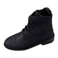 thumbnail image 6 of Women's Retro Mid Calf Combat Boots Black White Color Block Leather Lace up Low Heel Winter Fall Ankle Booties Black Size 6, 6 of 7