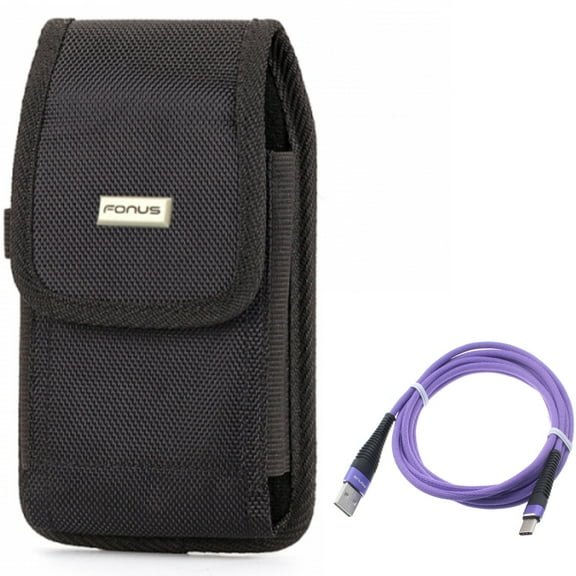 6ft USB Cable   Case Belt Clip for Motorola One 5G Ace Phone - Purple Type-C Charger Cord Power and Swivel Holster Rugged Cover Combo for Motorola One 5G Ace (2021)