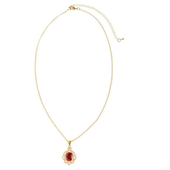 EHJRE Fashion Lady Rhinestone Garnet Diamond Pendant Necklace Wedding Jewelry Chain Gold