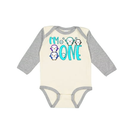 

Inktastic I m 1 Cute Penguin Birthday Party Gift Baby Boy or Baby Girl Long Sleeve Bodysuit
