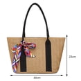 thumbnail image 3 of Bolso De Hombro Bolso de axila de paja para mujer con cremallera de playa de verano Color sólido con lazo de cinta, 3 of 8