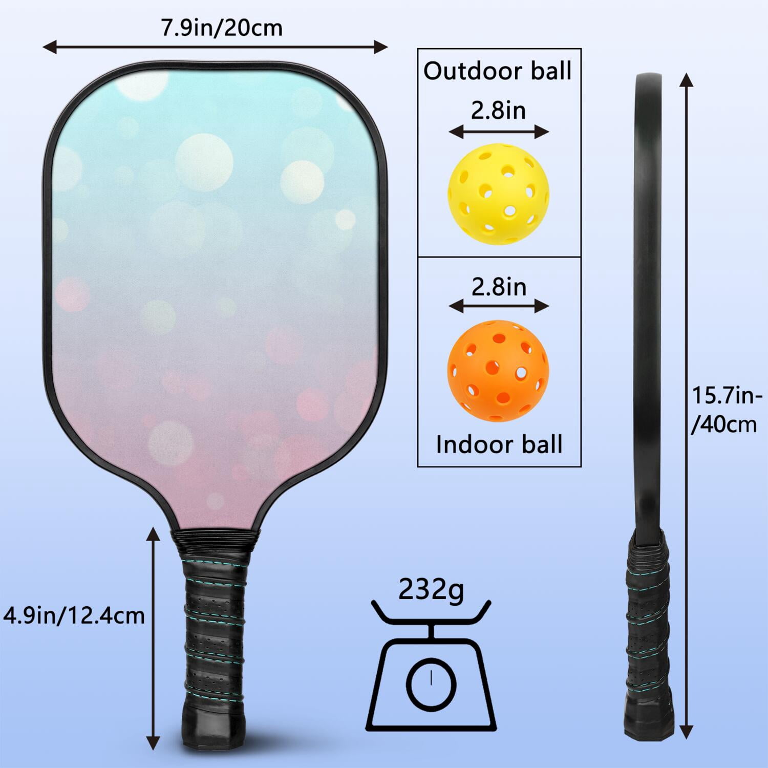 Pickleball Paddles Set Of 2, Fiberglass Surface, Sweet Candy Print, 4 Balls & Bag