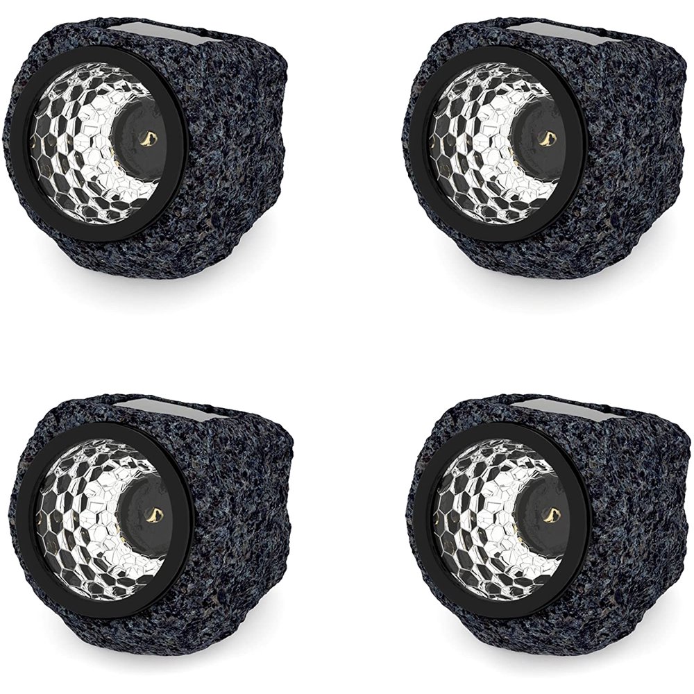 Solar Powered Rock Lights (Set of Four)- LED Outdoor Stone Spotlight