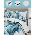 thumbnail image 3 of Twin XL Quilt Bedding Set, Ocean Seahorses Reversible Summer Quilt 3 Pieces, Coastal Animals Seaweed Strafish Compass Blue Lightweight Bedspreads Coverlets with 2 Pillow Shams for All Seasons, 3 of 5