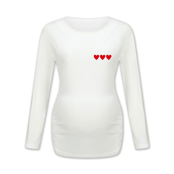 Herrnalise Fashion Women's Maternity Valentine's Day Long Sleeve T-Shirts Comfy Lace up Maternity Solid Color Heart Tops White