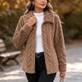 thumbnail image 4 of FDGIU Women's Lapel Cable Textured Fleece Zip Up Jacket, Long Sleeve Side Pocket Loose Fit Warm Outerwear for Fall Winter Daily Outfits, 4 of 7