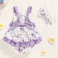 thumbnail image 2 of ZEHJUHAN Baby Girls' Ruffle Sleeveless Halter Romper + Headband Set, Bow Print Summer Outfit with Snap Closure Purple，0-6M, 2 of 9