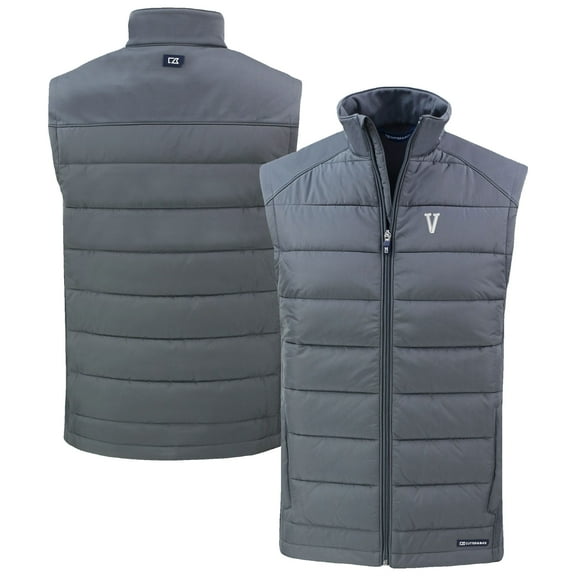 Men's Cutter & Buck Gray Villanova Wildcats Evoke Hybrid Eco Softshell Recycled Full-Zip Vest
