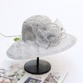 thumbnail image 4 of Yoyauz Women Sun Hat with Mesh Flower Decoration Wide Brim Hat Occasion Event Organza Fancy Church Dress Hat, 4 of 5