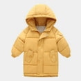 thumbnail image 3 of QUYUON Kids Winter Down Coat with Hood Toddler Baby Girls Boys Thick Warm Hooded Puffer Jackets Long Sleeve Full Zip up Windproof Padded Jackets Outerwear Yellow 5T-6T, 3 of 5