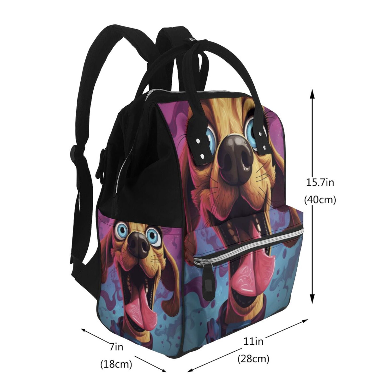 Fuzoiu Cartoon Big-Eyed Dog Print Diaper Bag Backpack,Baby Essentials Travel Tote,Multi function Waterproof Diaper Bag, Travel Essentials Baby Bag - Unisex