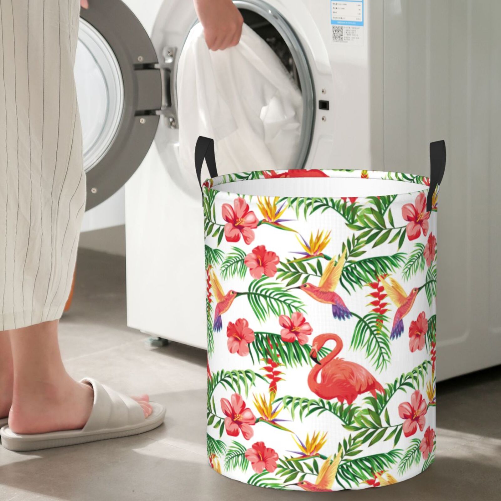 Large Laundry Basket with Handles - Flamingo Hummingbird Red Kids Baby Dirty Clothes Laundry Hamper for Bedroom Aesthetic