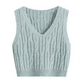 thumbnail image 1 of Chaleco de mujer, cuello en V, tejido de punto trenzado, sin mangas, corte holgado, color liso, tallas S-M-L, 1 of 3